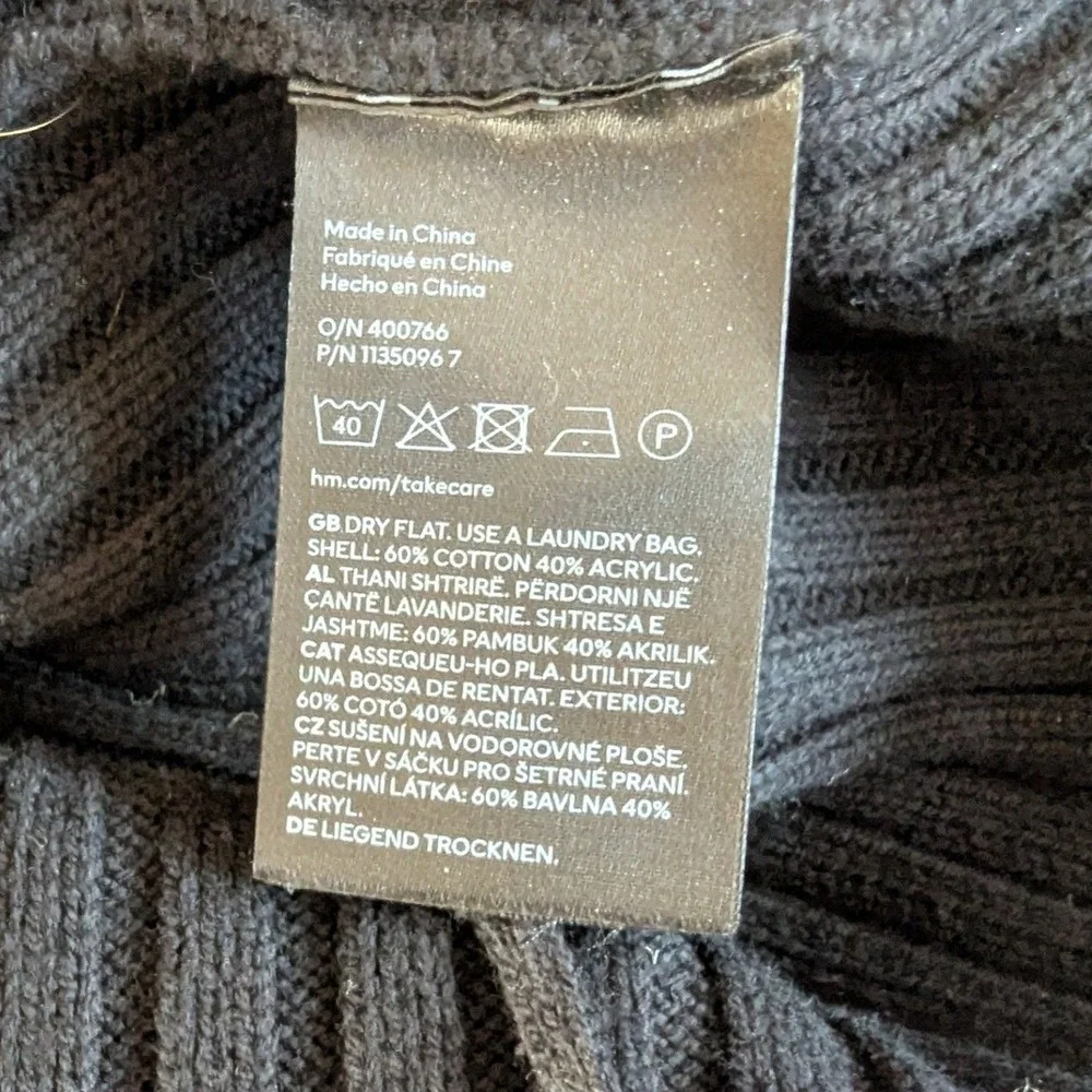 H&M Ribbed Knit Long Sleeve Midi Dress Boho Fringe‎ Bottom Black Whimsygoth  S - Picture 6 of 8